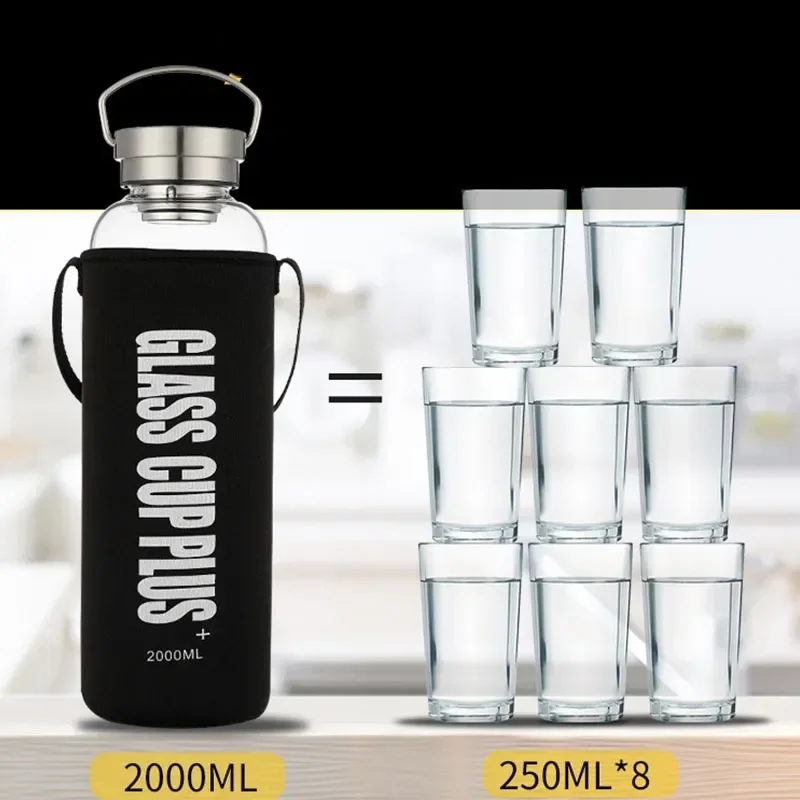 2L 유리 물병(스트랩 포함), 스포츠 물병, 야외 여 - Outdoor Sport Glass Water Bottle 리뷰 및 가격